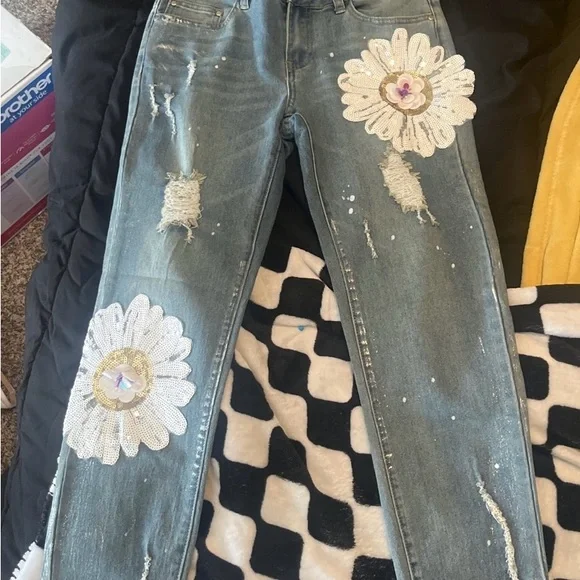 J.Lindeberg Blue Straight Leg Jeans with Floral Embellishment - Picture 2 of 3